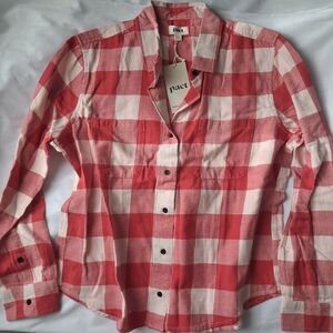 Pact Organic Red and White Plaid Button-Up Shirt